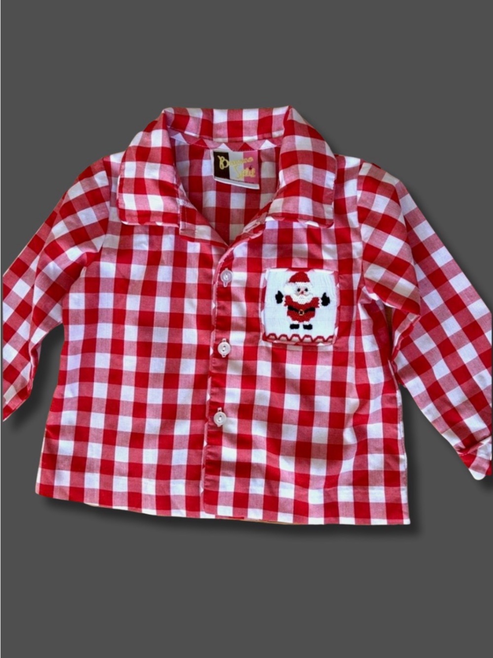 Banana Split 18M Christmas Santa Smocked Gingham Button Down Shirt Boys
